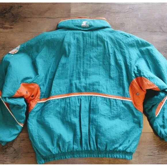 Vintage Starter Jacket NFL 90s Miami Dolphins Puffy Pullover Mens Large - Picture 11 of 16